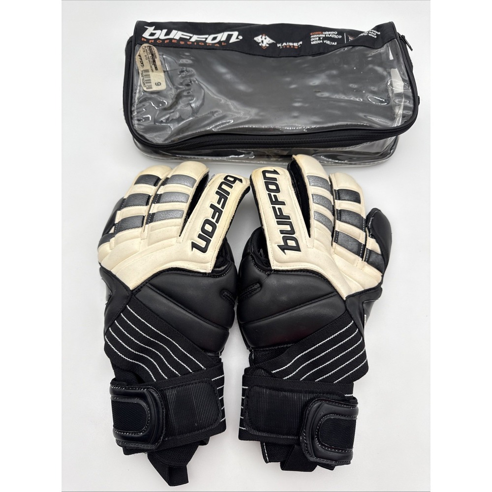 Buffon Kaiser Pro Goalkeeper Gloves Size 9 Black White Autographed New w/ Bag